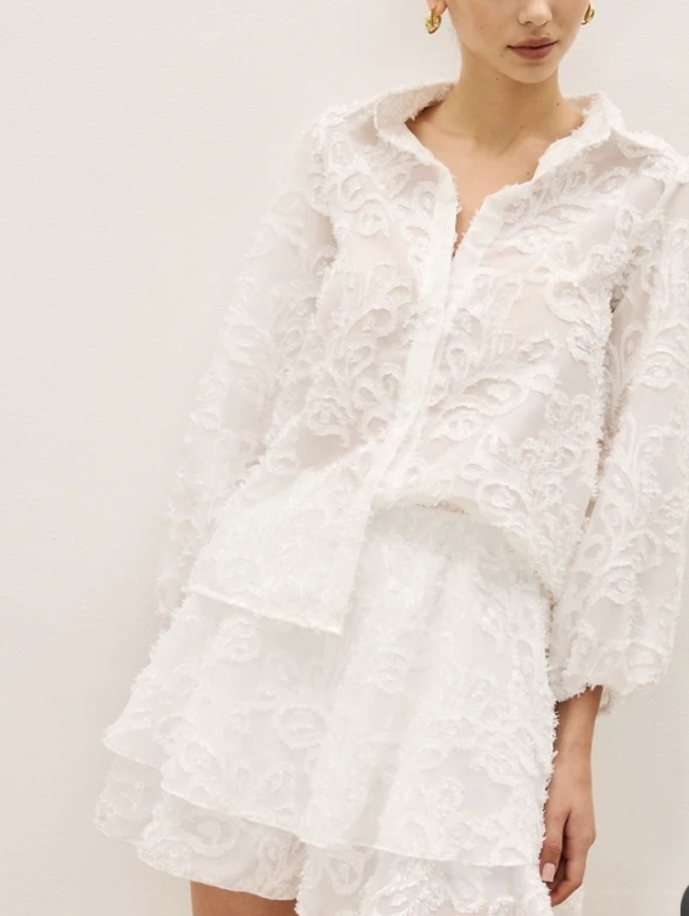 Commense Sheer Lace Top + Skirt/Shorts Lace Embroidered Sheer 2-PC Set L NWT